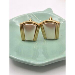 Vintage Napier Earrings Faux Pearl Gold Tone Stud